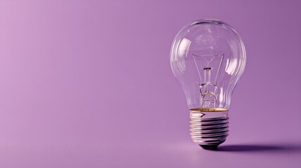 Glass light bulb on vibrant purple background. Artificial intelligence image
