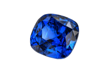 A blue gemstone sits on a white background