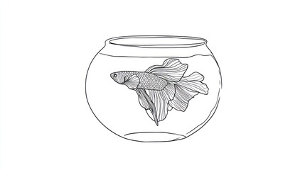 Simple line drawing of a betta fish in a bowl