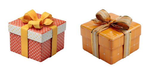 Colorful Gift Boxes with Ribbons Isolated on Transparent PNG Background, Cut Out on White Background