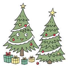 set of nice hand drawn christmas trees