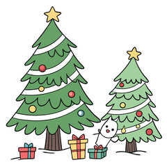 set of nice hand drawn christmas trees