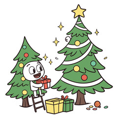 set of nice hand drawn christmas trees