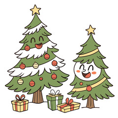 set of nice hand drawn christmas trees