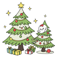 set of nice hand drawn christmas trees