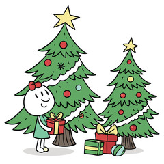 set of nice hand drawn christmas trees