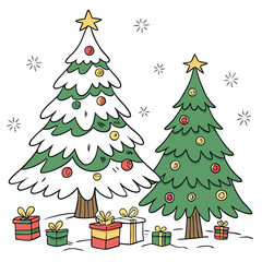set of nice hand drawn christmas trees