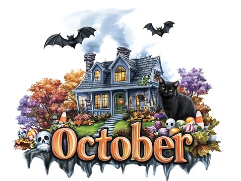Spooky halloween celebration october month graphic art autumn atmosphere whimsical viewpoint festive concept