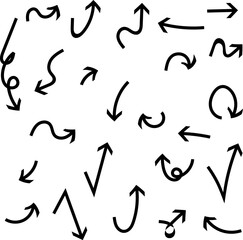 Hand drawn vector arrows collection, alphabet, and numbers sketch doodle illustrations