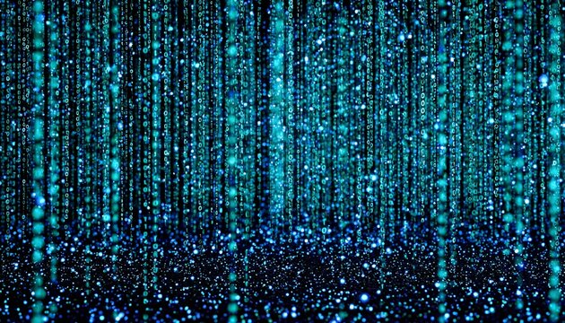 Abstrakte digitale Landschaft aus fallenden Datenstr&ouml;men