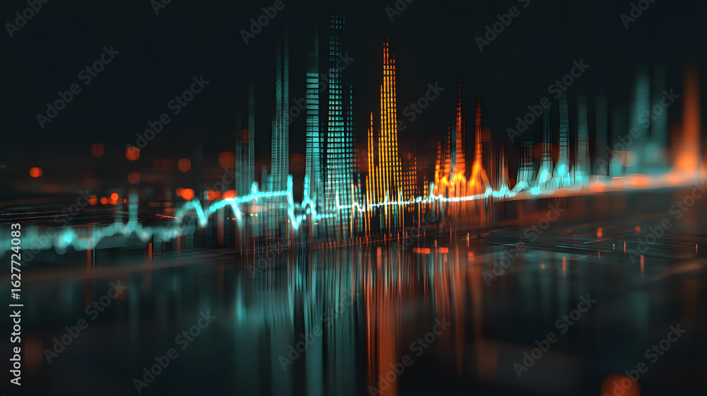 Poster digital sound waves: an abstract visualization of sound waves, using vibrant colors and intricate pa