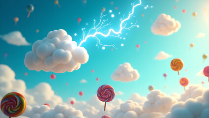 Fototapeta premium Whimsical Lightning Strike in Candy Sky