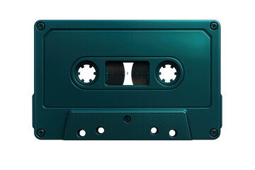 Obraz premium Vintage turquoise audio cassette tape presenting nostalgic analog sound recording technology against transparent backdrop