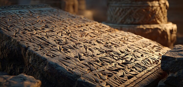 Starlit celestial calligraphy engraved into ancient glowing stone tablets
