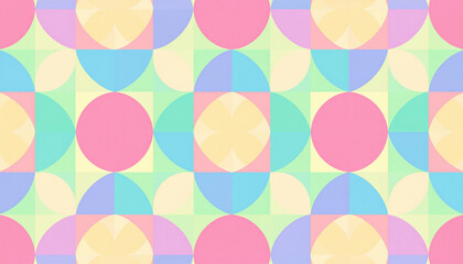 Pastel Retro Geometric Circles and Petals Seamless Pattern