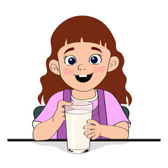 Cute little girl with glass of milk drink image vector isolated on white background.