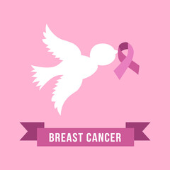 White Pigeon Hold Pink Ribbon Breast Cancer Awareness