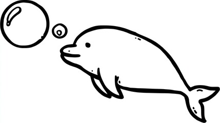 Obraz premium Simple black and white dolphin blowing bubbles