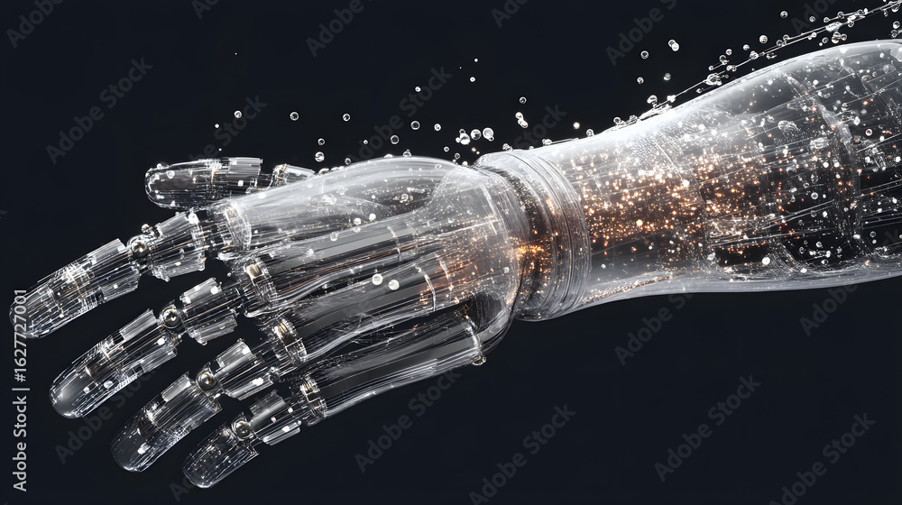 Poster bionic hand: an image showcasing a state-of-the-art, transparent bionic hand, offering a glimpse int