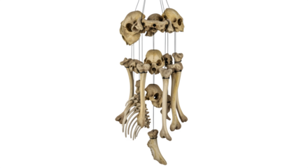 Haunting wind bell made of bone, isolated on white background