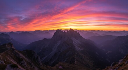 Vibrant Sunset over Mountain Range