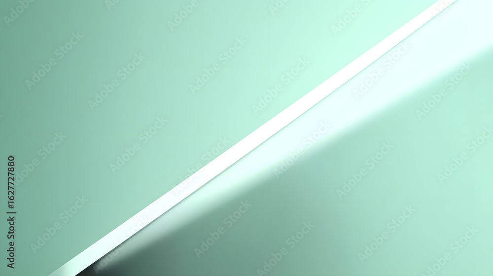 Poster diagonal light and shadow: a modern architectural piece in a gradient green color, where an elegant 