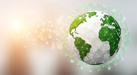 Low Poly Green Earth Globe with Network Mesh Illustration