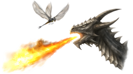 dragon fly and breathe fire isolated on white background, png, ai generated.