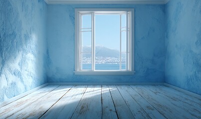 Minimalistisches, leeres Zimmer mit hellblauer Textur