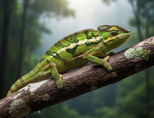 Obraz premium Close-up view of a chameleon on a tree branch