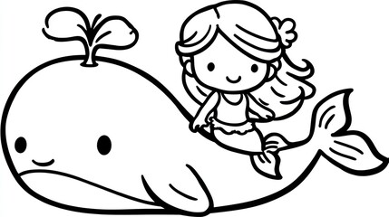 Cute mermaid on a whale