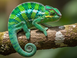 Obraz premium Close-up view of a chameleon on a tree branch