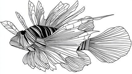 Fototapeta premium Black and white drawing of a lionfish (1)