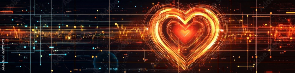 Aufkleber innovative digital heartbeat visualization with ai insights, graphical ecg grid, and data connection