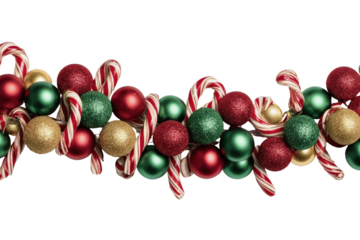 Festive garland of candy canes and Christmas balls
