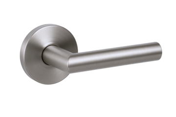 Modern Brushed Nickel Lever Door Handle with Circular Rose Plate, Architectural Hardware Detail