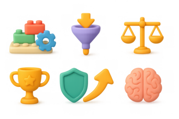 3d business icons set with growth, security, and strategy elements