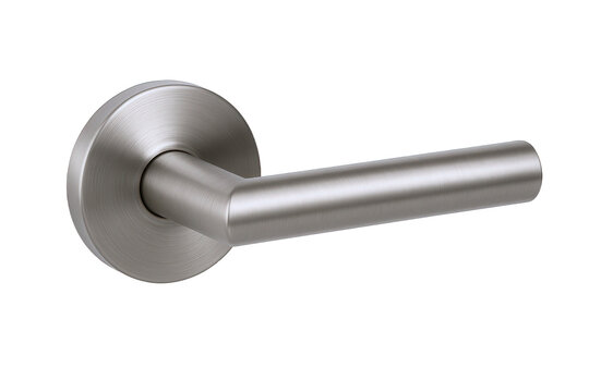 Modern Brushed Nickel Lever Door Handle with Circular Rose Plate, Architectural Hardware Detail