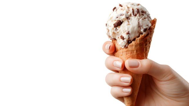 Hand holding an ice cream with half eaten isolated on a white background