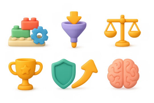 3d business icons set with growth, security, and strategy elements