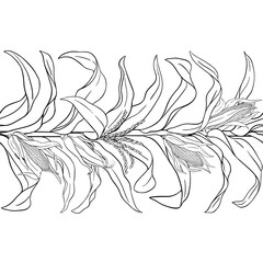 Corn Plant with Cobs and Leaves Outline Horizontal Seamless Pattern. Organic natural nutritional healthy food ingredient, vegetarian diet product. Vector isolated for design or decoration.