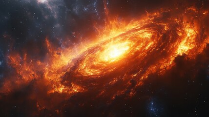 Fototapeta premium Fiery Spiral Galaxy in Deep Space Nebula galaxy space nebula spiral fiery cosmic universe astronomy