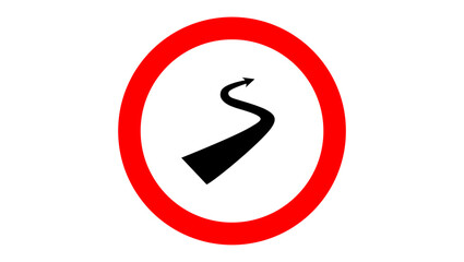 Zig Zag Road Sign, black isolated silhouette