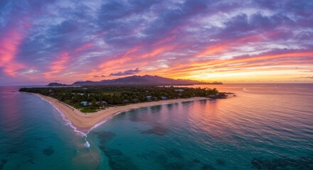 Fototapeta premium Aerial View of Tropical Island Sunset