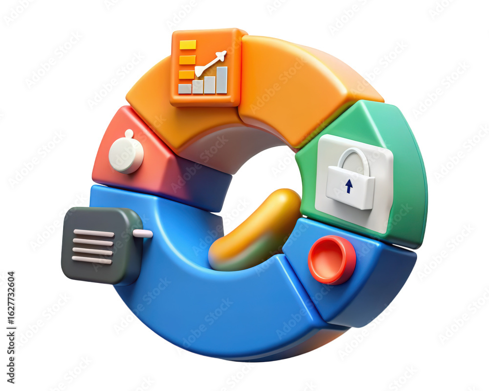 Aufkleber colorful 3d donut chart with business icons and features visualization3d illustration isolated on tr