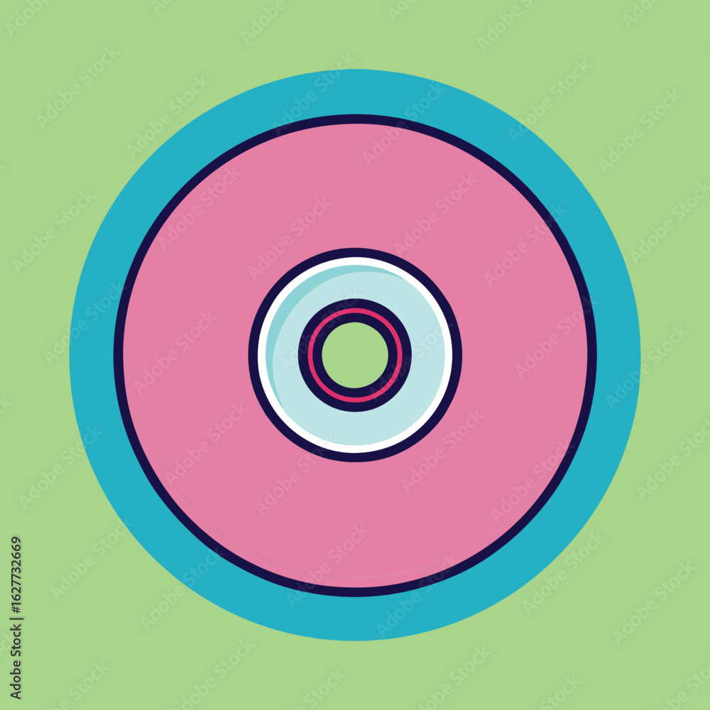 Poster colorful concentric circles design on a light green background with a retro feel