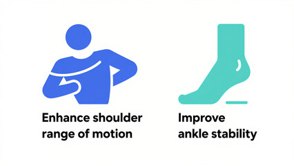 Icon for expanding shoulder range of motion and improving ankle stability, representing enhanced joint flexibility and lower limb stability, used in sports training and rehabilitation nursing 