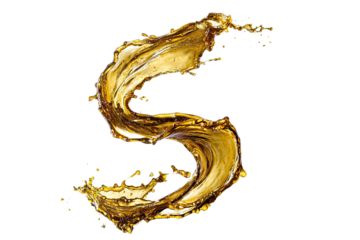 A golden liquid, in the shape of a letter 'S', with dynamic splashes and swirls