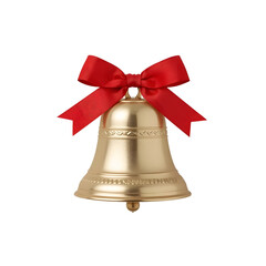 Bright and Shiny Christmas Bell With Red Ribbon Isolated on a White Background, Perfect for Festive Decorations and Holiday Celebrations