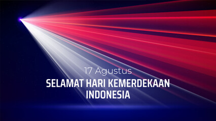 August 17, independence day indonesia. Indonesian flag laser light show. National holiday 17th of august. Happy independence day greetings card. Laser beams, dj light party. Vector illustration